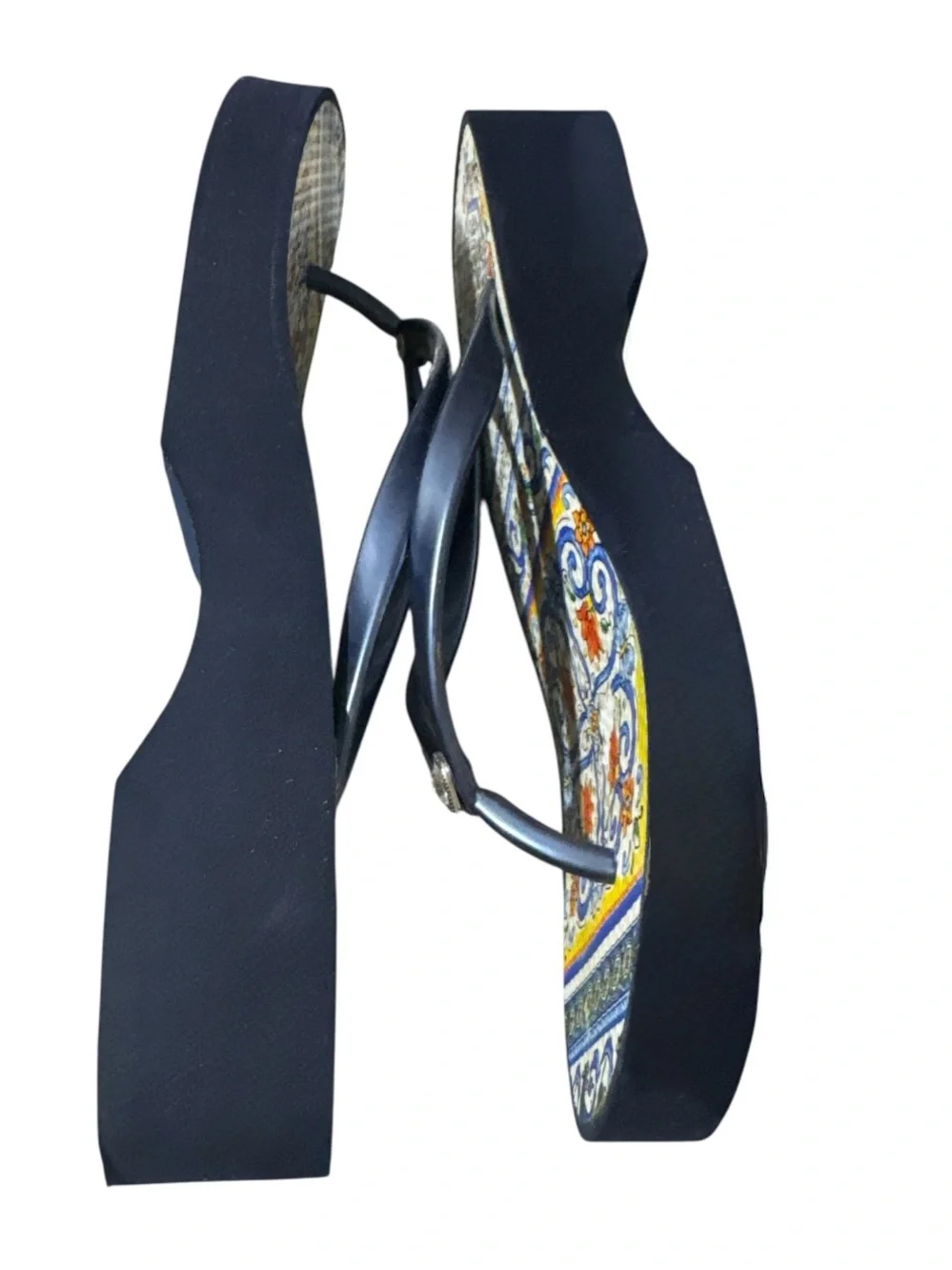 Brighton Blue Museum Wedge Sandals with Colorful Tile Print Sz 9